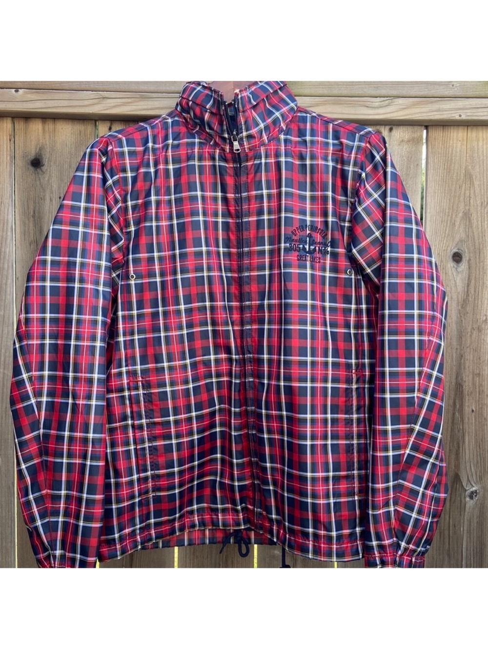 Nautica Red & Navy Plaid Windbreaker Jacket